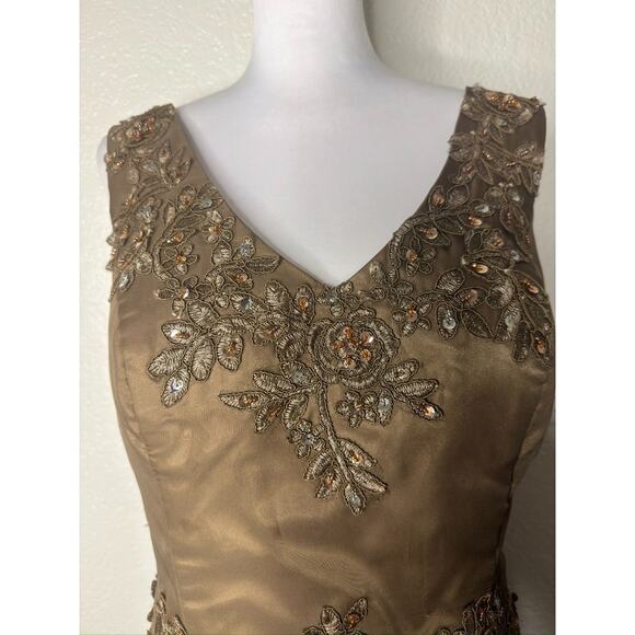 Sheer Beaded Floral Dress Y2K VNeck Asymmetrical Handkerchief Fairy Sequin Hi-Lo - Picture 7 of 12